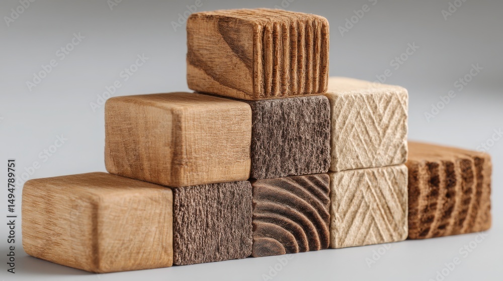Poster tower of wooden blocks symbolizing progress and educational tools in fibonacci training within block