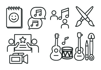 Fototapeta premium Art and music outline icons set – creative, linear, and artistic symbols