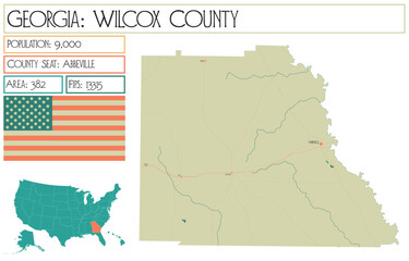 Large and detailed map of Wilcox County in Georgia USA.