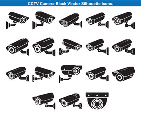 Collection of Security Camera Silhouettes Various Angles Silhouette vector