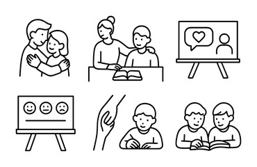 Family and relationships line icons set – outline, linear, emotional connection symbols