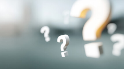 Question marks floating in the air create an abstract representation of inquiry and curiosity
