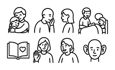 Family and relationships line icons set – outline, linear, communication symbols