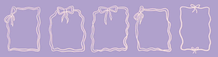 whimsicaWhimsical frame with bow and curly line. Elegant frame vintage coquette style. Whimsical vintage french outline design.l frame