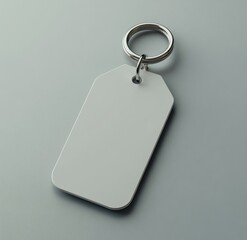 Fototapeta premium Blank white rectangular keychain with metal ring