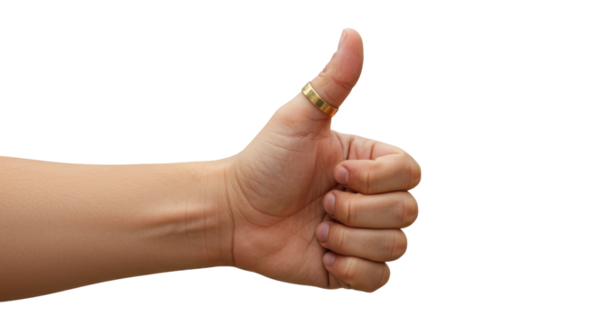 Isolated Hand Gesture Thumbs Up with Golden Ring of Approval