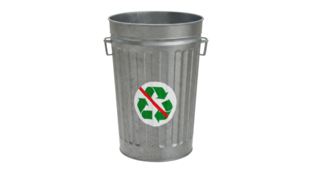 Isolated Metal Trash Can with Non Recyclable Waste Symbol