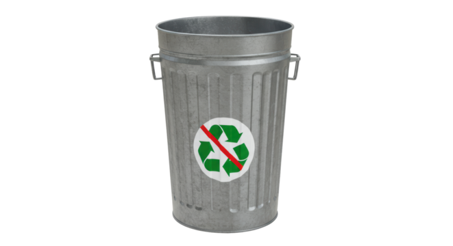 Isolated Metal Trash Can with Non Recyclable Waste Symbol