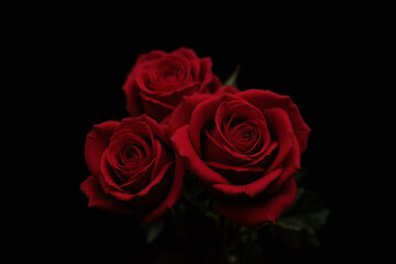 three red roses on a black background