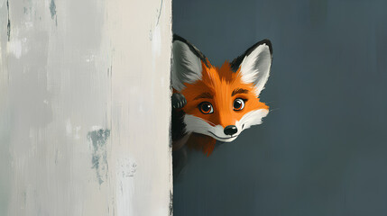 Obraz premium Playful Fox Peeking Around the Corner, Artistic Illustration for Home Decor. Stock Illustration