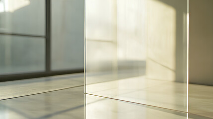 Fototapeta premium See-through plastic or acrylic panel. Crystal clear glass sheet. Realistic reflection and glare on a transparent surface, ideal for mockups and design projects. 