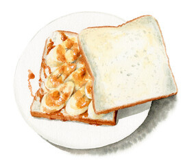 アナログ水彩バナナキャラメルサンド