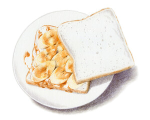 色鉛筆画バナナキャラメルサンド