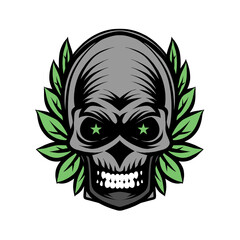 Skull with leaf vector illustration design