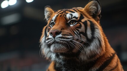 Majestic tiger portrait in indoor arena
