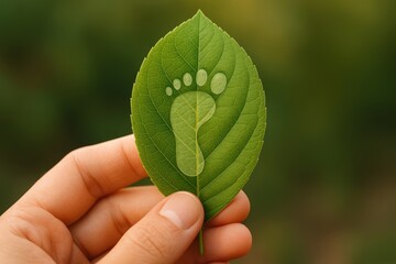 Green Leaf with Footprint Symbol Representing Eco-Friendly Impact