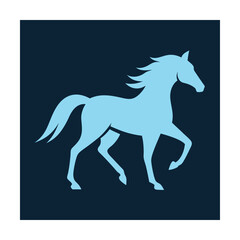 Elegant light blue horse silhouette against a dark blue background in a clean modern style