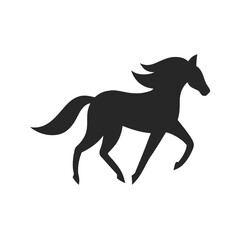 Elegant black silhouette of a running horse depicting grace and freedom on white background
