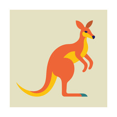 Flat design illustration of an adorable kangaroo depicted with bright orange and yellow colors.