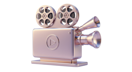 Isolated Retro Metallic Movie Camera for Classic Film Production