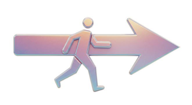 Isolated Stylized Figure Walking Forward with Large Directional Arrow Pointer