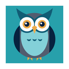 Adorable flat design cartoon owl illustration on a teal blue background for educational purposes.