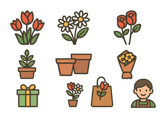 Flower and gardening icons set &ndash; flat, filled, floral and botanical designs