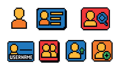 User profile pixel art icons set &ndash; account, avatar, identity graphics