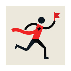 Vector illustration of a person running towards the finish line of a race with a flag.