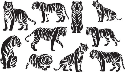 Black and White Tiger Illustration Vector Design: Wildlife Art Featuring Exotic Animal Graphics in Nature-Themed Decoration
