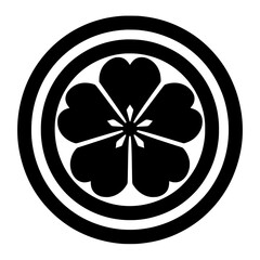 Black and White Vector of Japanese-Style Flower Emblem
