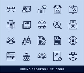 Hiring Process Line Icons. Recruitment, Job Application, Interview, Candidate Selection Vector Set
