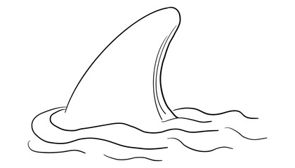 Shark fin sketch with water tattoo. Simple line silhouette dolphin or shark fin underwater. Vintage nautical retro textured shape.
