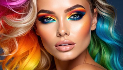 Fototapeta premium Colorful hair and makeup artistry, a stunning display of creative expression woman