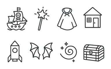 Fantasy and magic line icons set – outline, mythical, enchanted symbols