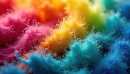 Fluffy, brightly colored fiber strands close-up, handmade, colorful