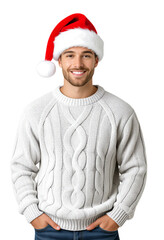 Young Man in Santa Hat, Isolated Transparent Background, Casual Holiday Design Element