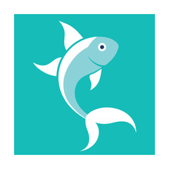 Fototapeta premium Simple vector illustration of a stylized fish in blue and white within a square frame