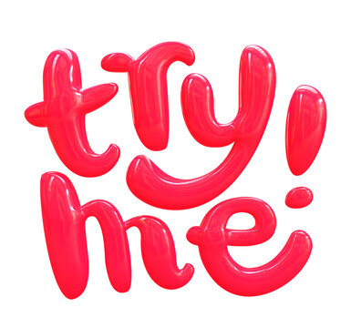 Try Me text in 3D balloon design.