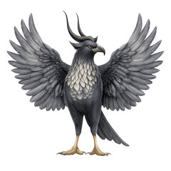Obraz premium A majestic griffin with outstretched wings and horns stands tall in glory.