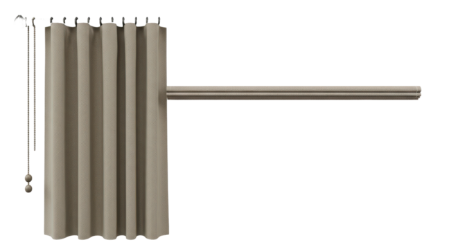 Isolated Beige Fabric Shower Curtain on Rod