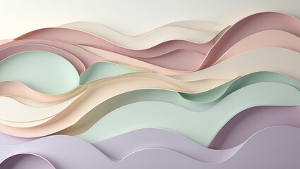 Obraz premium Pastel Paper Layers Abstract Background with Delicate Waves and Subtle Colors