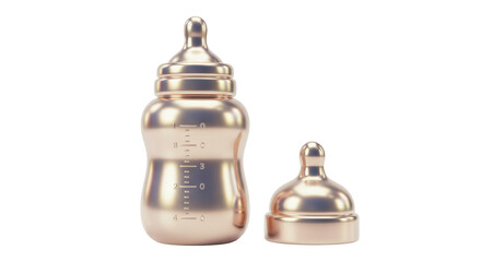Isolated Rose Gold Baby Feeding Bottle with Cap