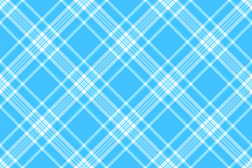 Decorative fabric pattern background, slim seamless check vector. Everyday textile texture plaid tartan in cyan and azure colors.