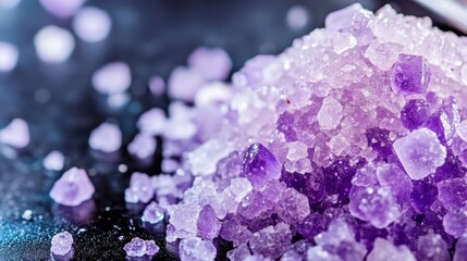 Fototapeta premium Isolated violet sea salt crystals in sharp macro focus, natural mineral textures