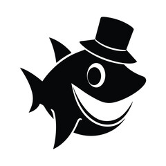 Silhouette of a Shark Head with Top Hat & Monocle on white background