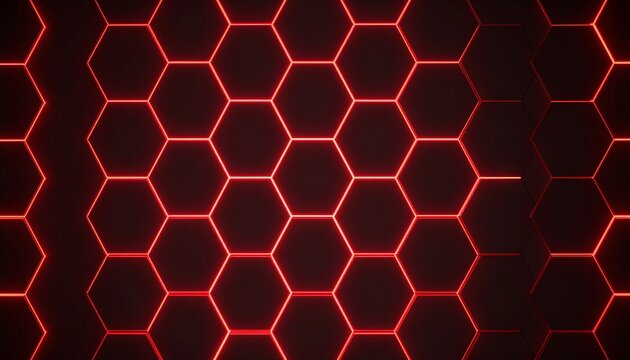 Abstract red hexagon grid neon light background