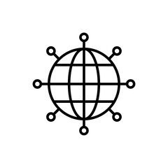 Fototapeta premium This black line vector icon illustrates a network that central point connected to various nodes, symbolizing a network or interconnected relationships.