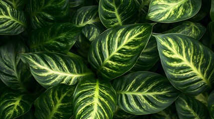 Fototapeta premium Close-up view of variegated tropical leaves.