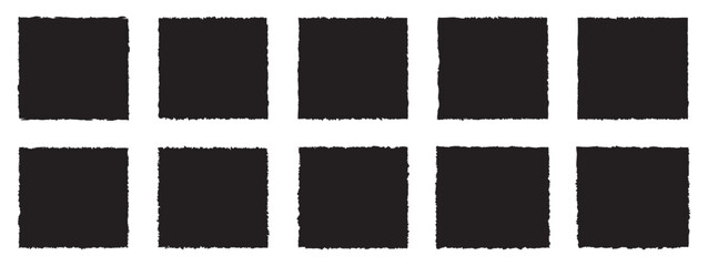 Grunge square template backgrounds. Vector black painted squares or rectangular shapes. Grunge textures, rectangle frame. Textured grunge element bundle for collage, text box, banner, sticker. Vector